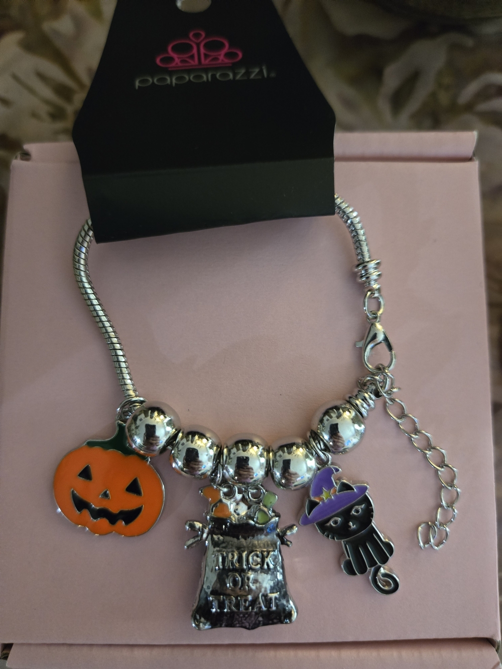 Paparazzi Orange Pumpkin & Black Cat Halloween Charm Bracelet